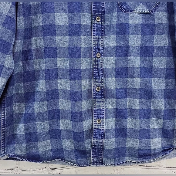 NWT Flag and Anthem Denim Shirt Mens sz Large Blue Plaid Button Up - Picture 7 of 12